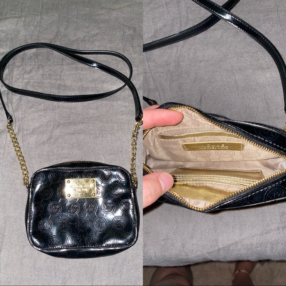 Black patent leather/Gold hardware